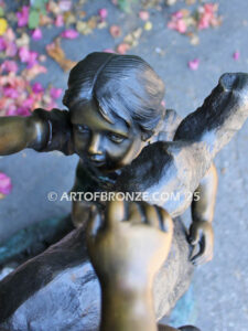 Branch of Joy monumental bronze sculpture four children playing on branch