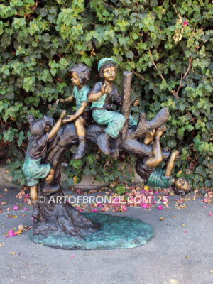 Branch of Joy monumental bronze sculpture four children playing on branch