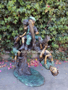 Branch of Joy monumental bronze sculpture four children playing on branch