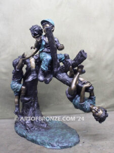 Branch of Joy monumental bronze sculpture four children playing on branch