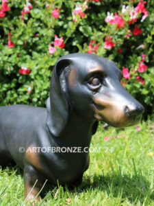 Dachshund gallery quality custom bronze sculpted statue of beloved weiner dog