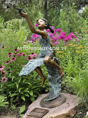 McCrory Garden outdoor bronze statue butterfly girl sitting on leaf