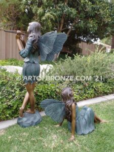 Fairyland bronze statue of two graceful fairies for outdoor or indoor display