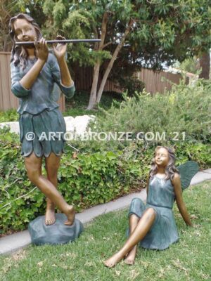 Fairyland bronze statue of two graceful fairies for outdoor or indoor display