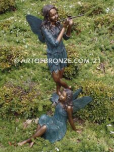 Fairyland bronze statue of two graceful fairies for outdoor or indoor display