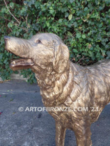 Faithful gallery quality bronze sculpture of standing golden retriever dog monument