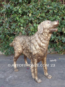 Faithful gallery quality bronze sculpture of standing golden retriever dog monument