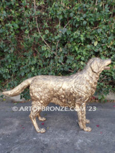 Faithful gallery quality bronze sculpture of standing golden retriever dog monument