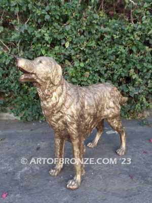 Faithful gallery quality bronze sculpture of standing golden retriever dog monument