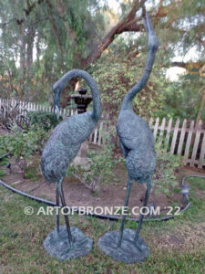 Heron Haven lost wax bronze statue casting of heron pair for fountain