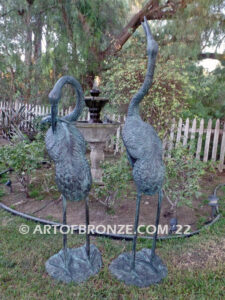 Heron Haven lost wax bronze statue casting of heron pair for fountain