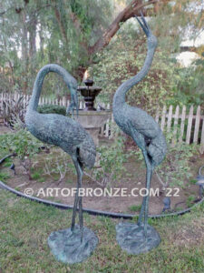 Heron Haven lost wax bronze statue casting of heron pair for fountain