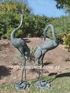 Heron Haven lost wax bronze statue casting of heron pair for fountain