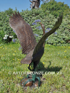 Majestic Stride lost wax bronze statue casting of walking crane