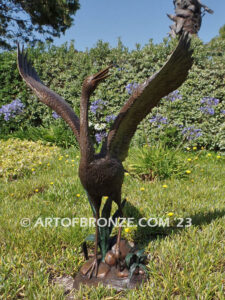 Majestic Stride lost wax bronze statue casting of walking crane