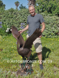 Majestic Stride lost wax bronze statue casting of walking crane