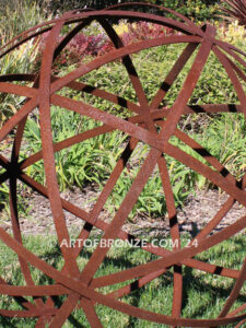 Rustic Sphere outdoor garden globe steel artwork for private or public display