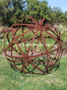 Rustic Sphere outdoor garden globe steel artwork for private or public display