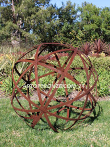 Rustic Sphere outdoor garden globe steel artwork for private or public display