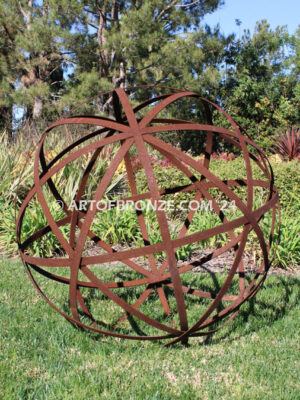 Rustic Sphere outdoor garden globe steel artwork for private or public display