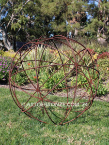 Rustic Sphere outdoor garden globe steel artwork for private or public display