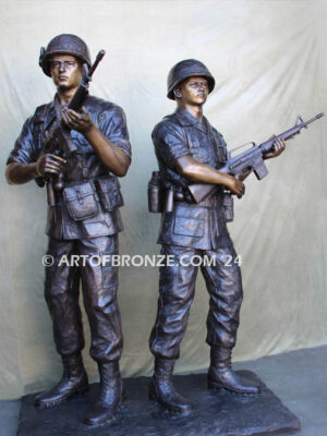 Service and Sacrifice bronze sculpture Vietnam War memorial of American Infantry soldier and South Vietnamese soldier