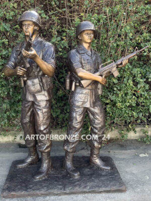 Service and Sacrifice bronze sculpture Vietnam War memorial of American Infantry soldier and South Vietnamese soldier