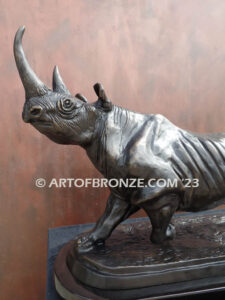 Charging Rhino high-quality bronze statue for indoor home and office display