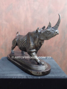 Charging Rhino high-quality bronze statue for indoor home and office display