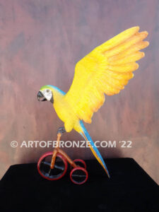 Easy Rider Blue and Gold Macaw riding tricycle bronze statue