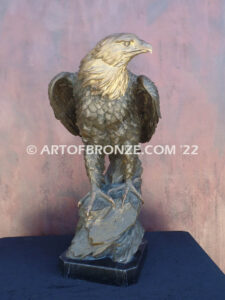 Independence limited edition bronze statue of eagle perched on bronze rock