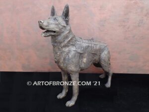 Military Work Dogs scout, sentry, and explosion detection bronze statue veterans’ memorial