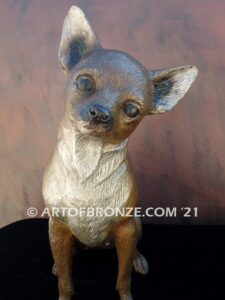 Chihuahua sitting custom, gallery quality bronze sculpture dog