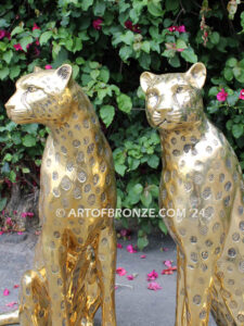 Golden Guardians high quality cast bronze African cheetah bronze sculpture pair sitting next to each other