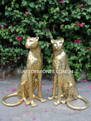 Golden Guardians high quality cast bronze African cheetah bronze sculpture pair sitting next to each other