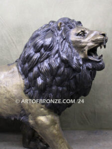 Guardian of the Serengeti high quality cast bronze statue roaring lion