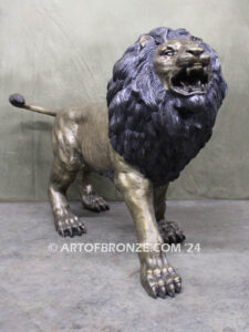 Guardian of the Serengeti high quality cast bronze statue roaring lion