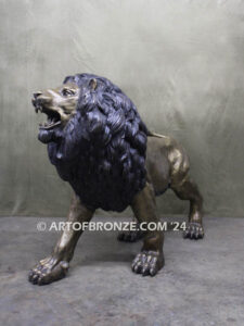 Guardian of the Serengeti high quality cast bronze statue roaring lion