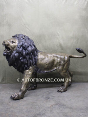 Guardian of the Serengeti high quality cast bronze statue roaring lion