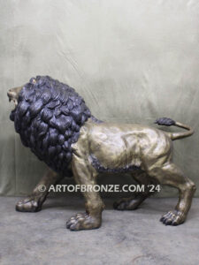 Guardian of the Serengeti high quality cast bronze statue roaring lion