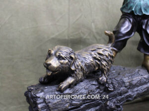 Log of Happiness bronze sculpture of four kids and dog playing on log