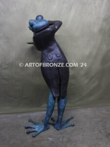 Master Sommelier whimsical 5 ½ ft. tall frog pouring wine bronze statue