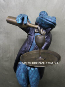 Master Sommelier whimsical 5 ½ ft. tall frog pouring wine bronze statue