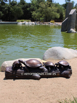 Painted Turtles four turtles basking on log high quality bronze statue artwork for public or private display