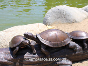 Painted Turtles four turtles basking on log high quality bronze statue artwork for public or private display