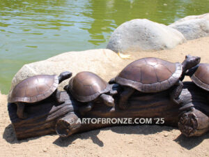 Painted Turtles four turtles basking on log high quality bronze statue artwork for public or private display