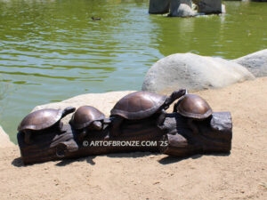 Painted Turtles four turtles basking on log high quality bronze statue artwork for public or private display