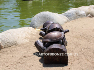 Painted Turtles four turtles basking on log high quality bronze statue artwork for public or private display