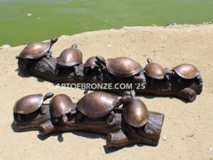 Painted Turtles four turtles basking on log high quality bronze statue artwork for public or private display