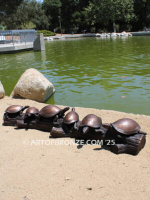 Painted Turtles six turtles basking on log high quality bronze statue artwork for public or private display